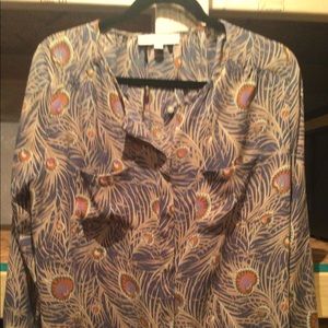 LOFT blouse feather print beautiful colors perfect condition!